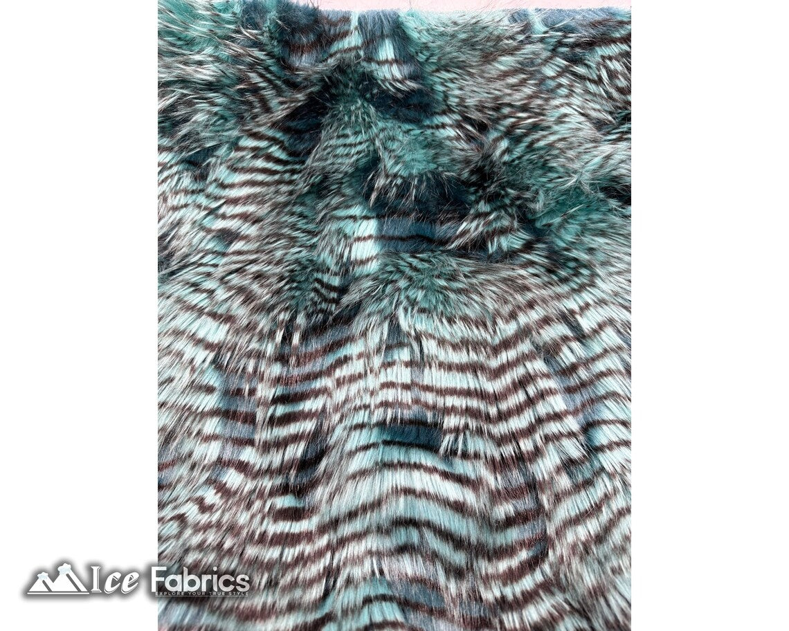 Teal Faux Fake Fur Feathered Bird Long Pile Fabric | Faux Fur Material