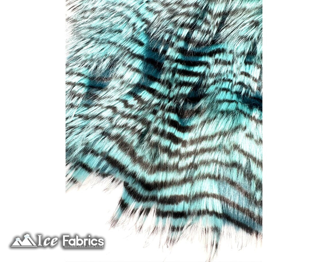 Teal Faux Fake Fur Feathered Bird Long Pile Fabric | Faux Fur Material