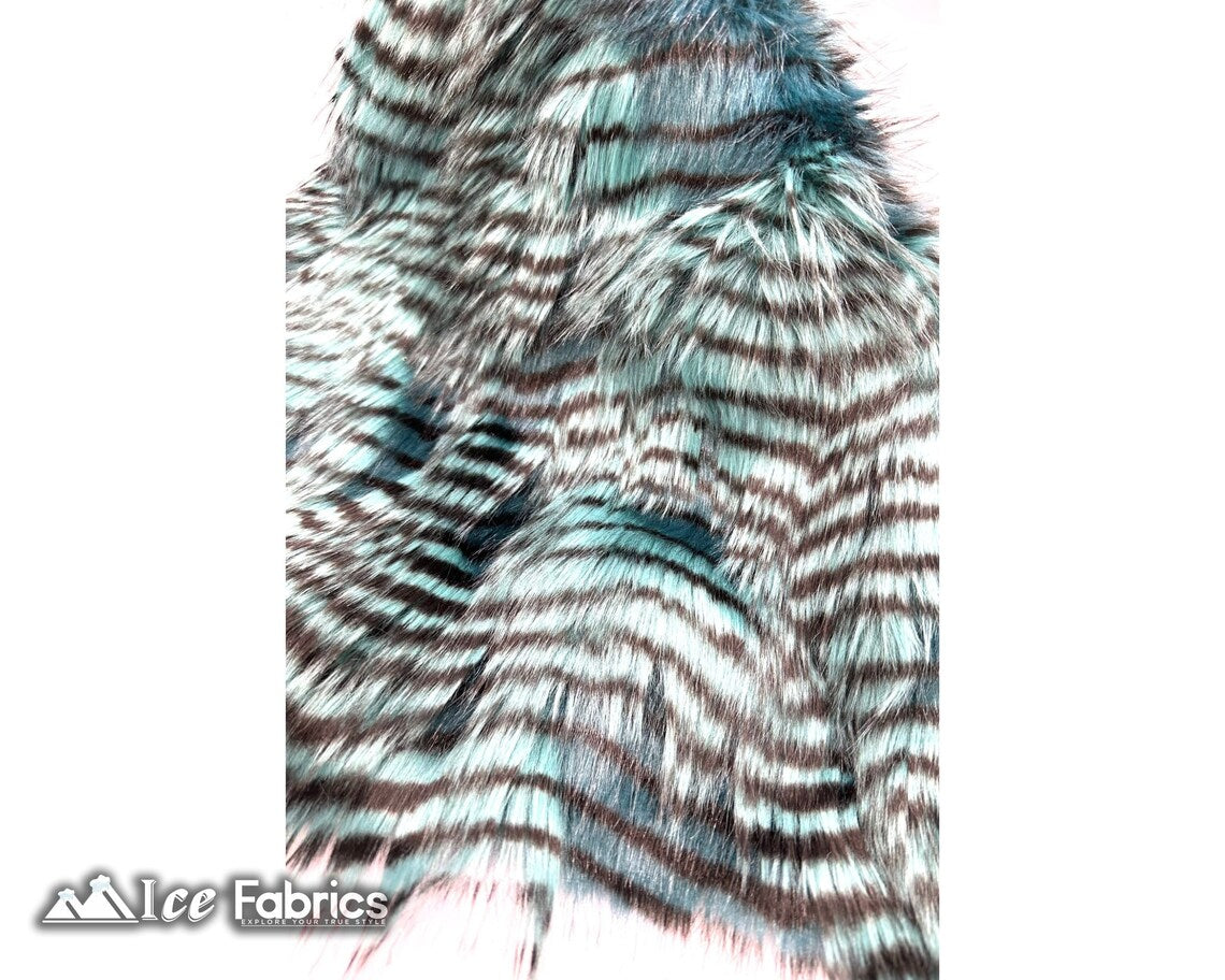 Teal Faux Fake Fur Feathered Bird Long Pile Fabric | Faux Fur Material