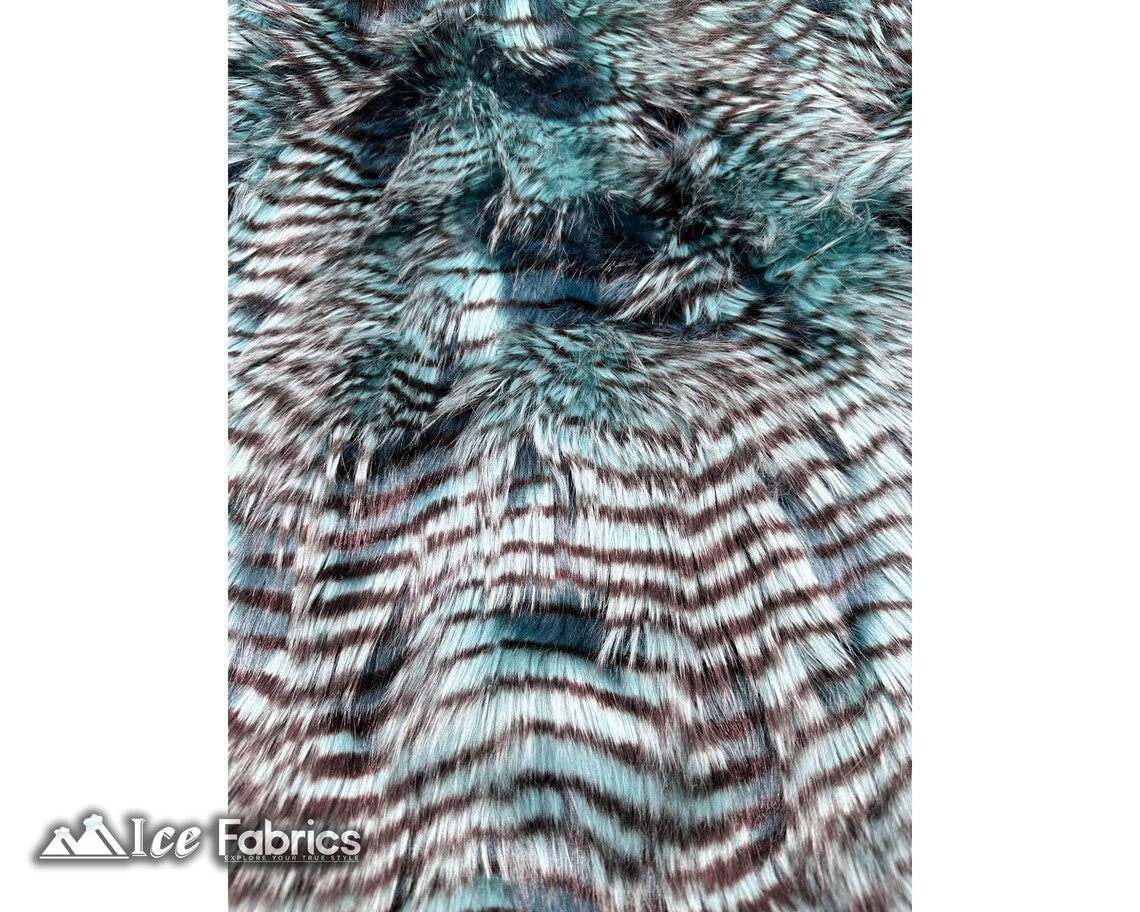 Teal Faux Fake Fur Feathered Bird Long Pile Fabric | Faux Fur Material
