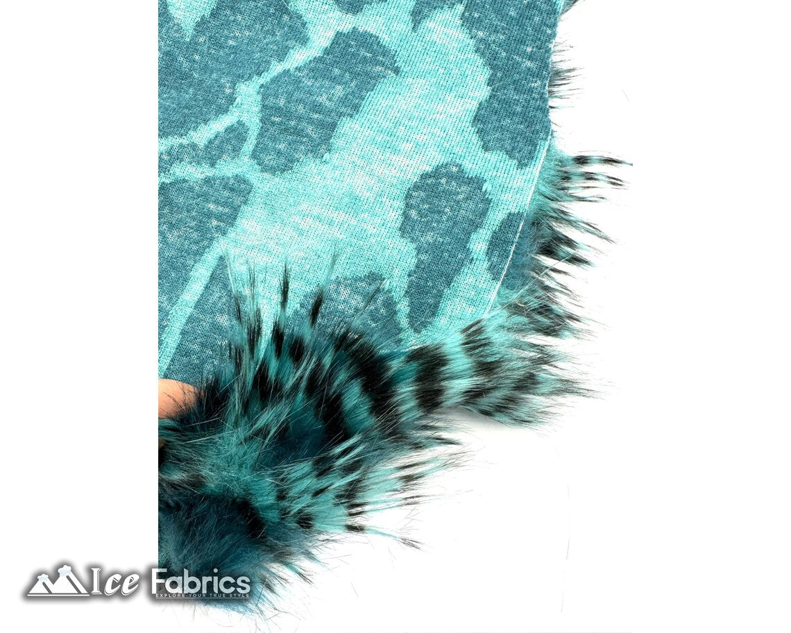 Teal Faux Fake Fur Feathered Bird Long Pile Fabric | Faux Fur Material