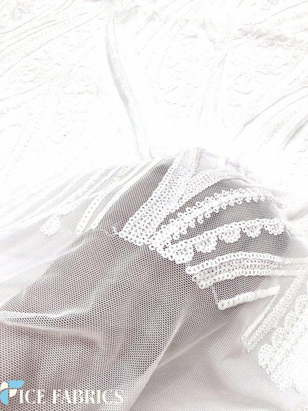 White Stretch Sequin Fabric