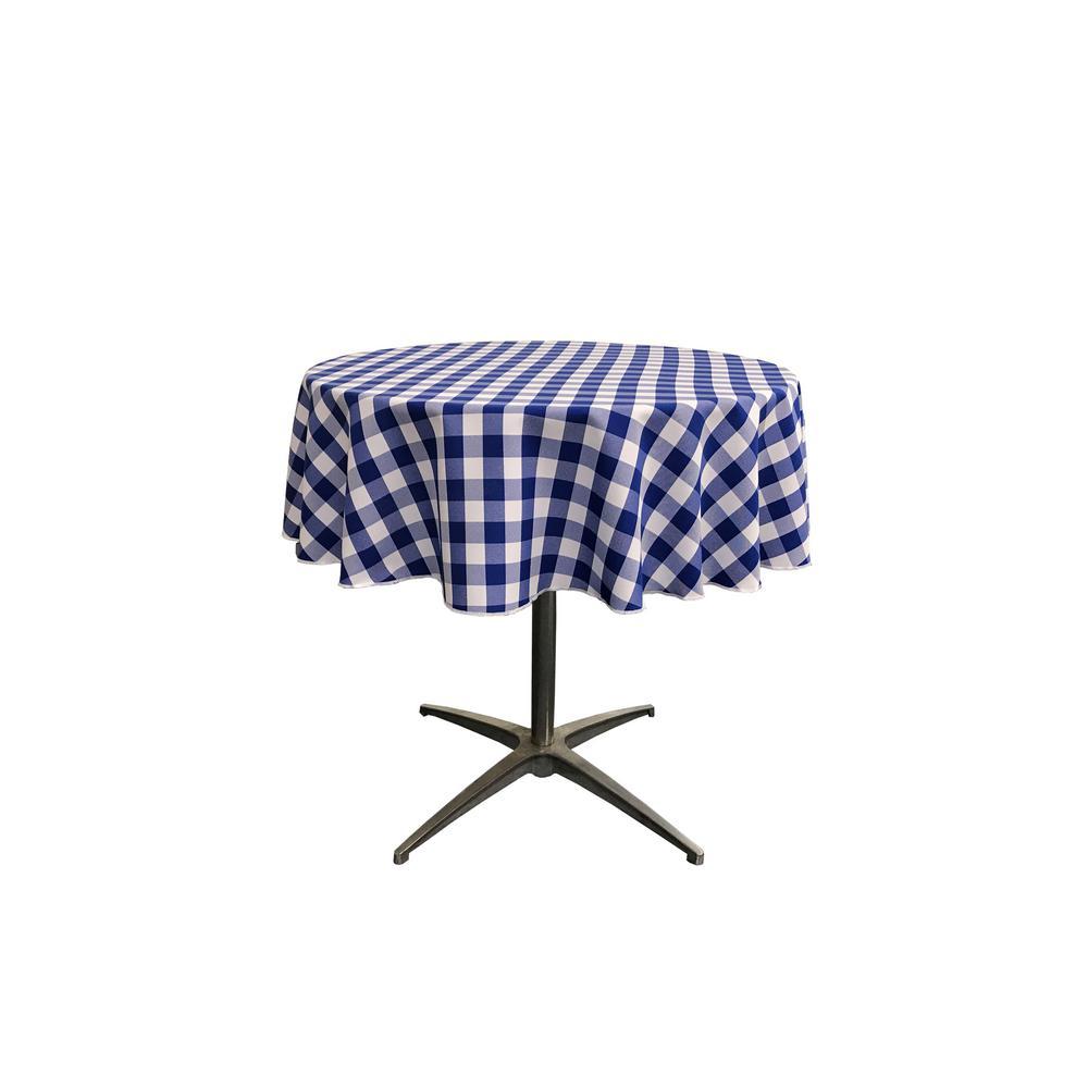 51" White Royal Blue Checkered Polyester Round TableclothICEFABRICICE FABRICS151" White Royal Blue Checkered Polyester Round Tablecloth ICEFABRIC