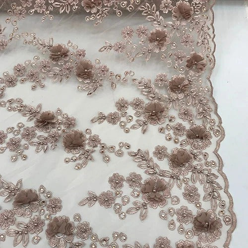 3D Flowers Debora Design Beaded Mesh Lace Fabric By The YardICEFABRICICE FABRICSBurgundy3D Flowers Debora Design Beaded Mesh Lace Fabric By The Yard ICEFABRIC |Blush