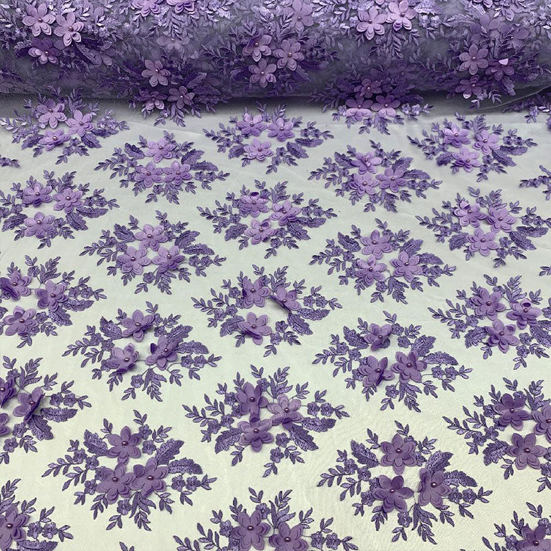 3D Flowers Embroidered Bridal Beaded Mesh Lace Wedding FabricICEFABRICICE FABRICSLavender3D Flowers Embroidered Bridal Beaded Mesh Lace Wedding Fabric ICEFABRIC |Lavender