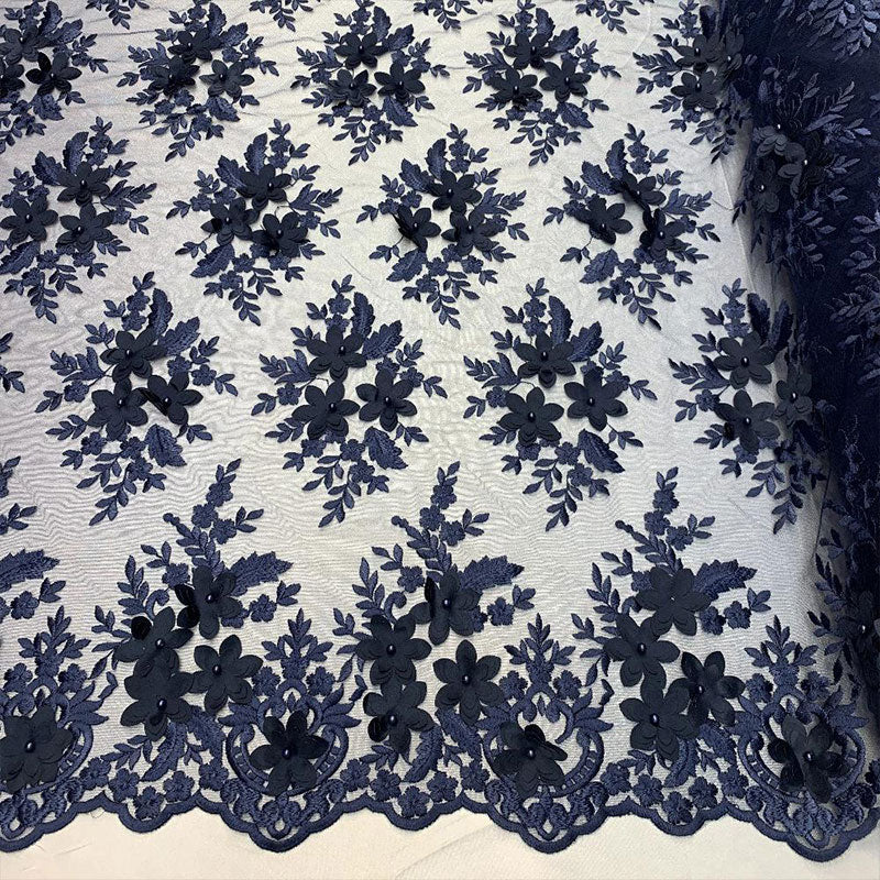 3D Flowers Embroidered Bridal Beaded Mesh Lace Wedding FabricICEFABRICICE FABRICSNavy Blue3D Flowers Embroidered Bridal Beaded Mesh Lace Wedding Fabric ICEFABRIC |Navy Blue