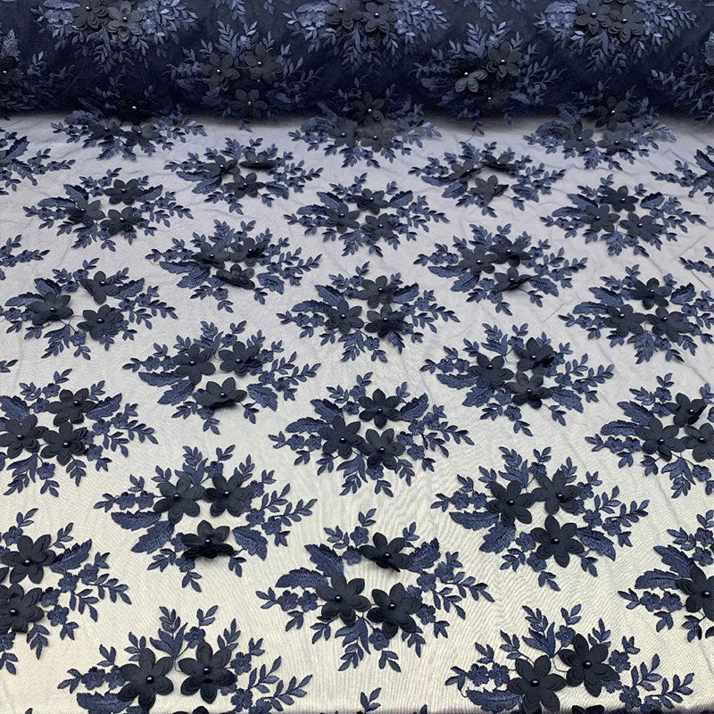 3D Flowers Embroidered Bridal Beaded Mesh Lace Wedding FabricICEFABRICICE FABRICSNavy Blue3D Flowers Embroidered Bridal Beaded Mesh Lace Wedding Fabric ICEFABRIC |Navy Blue