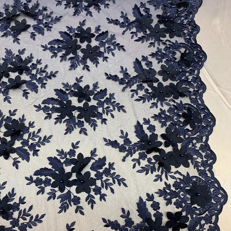 3D Flowers Embroidered Bridal Beaded Mesh Lace Wedding FabricICEFABRICICE FABRICSNavy Blue3D Flowers Embroidered Bridal Beaded Mesh Lace Wedding Fabric ICEFABRIC |Navy Blue