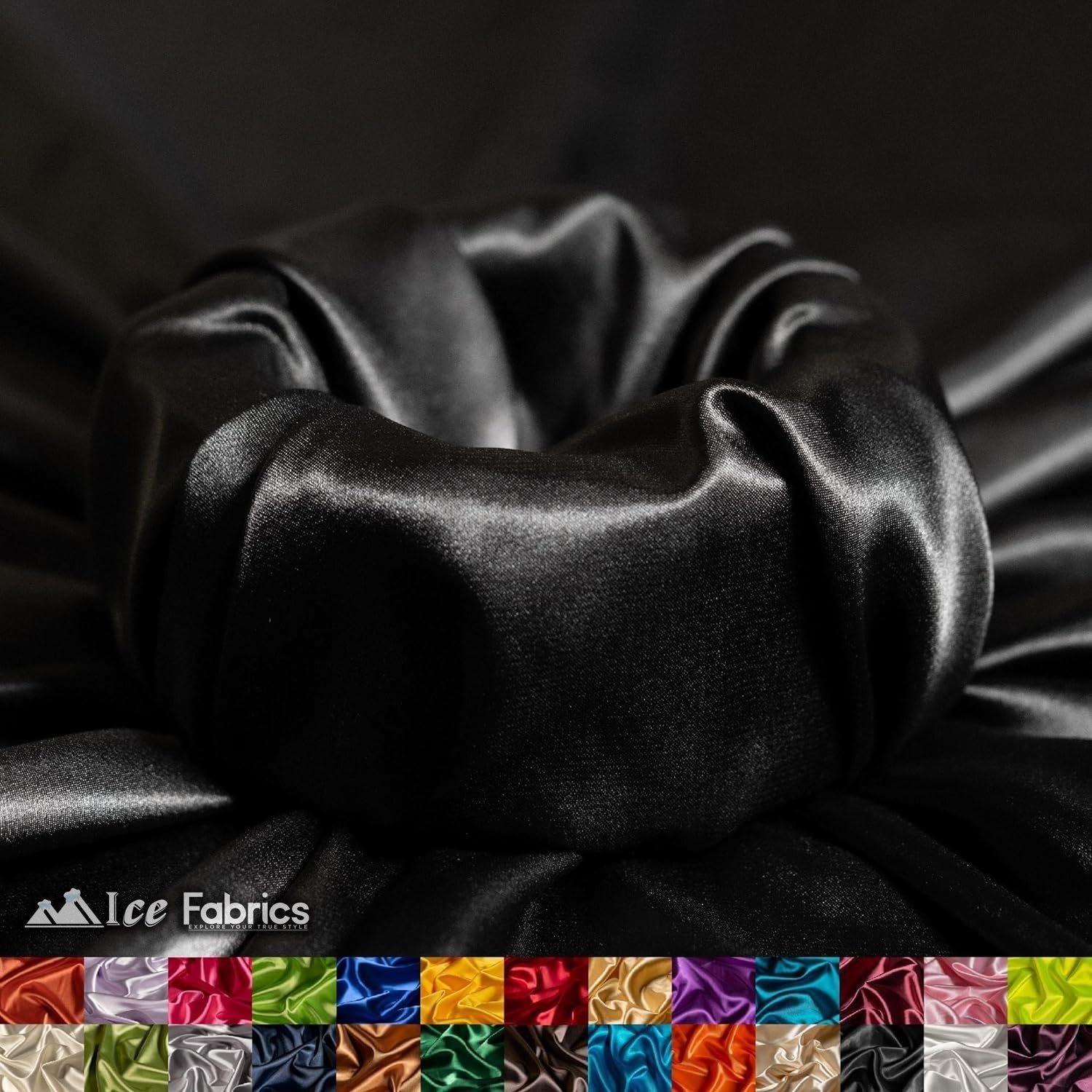 New Shiny Black Charmeuse Stretch Satin FabricICE FABRICSICE FABRICSBy The Yard (60" Wide)New Shiny Black Charmeuse Stretch Satin Fabric