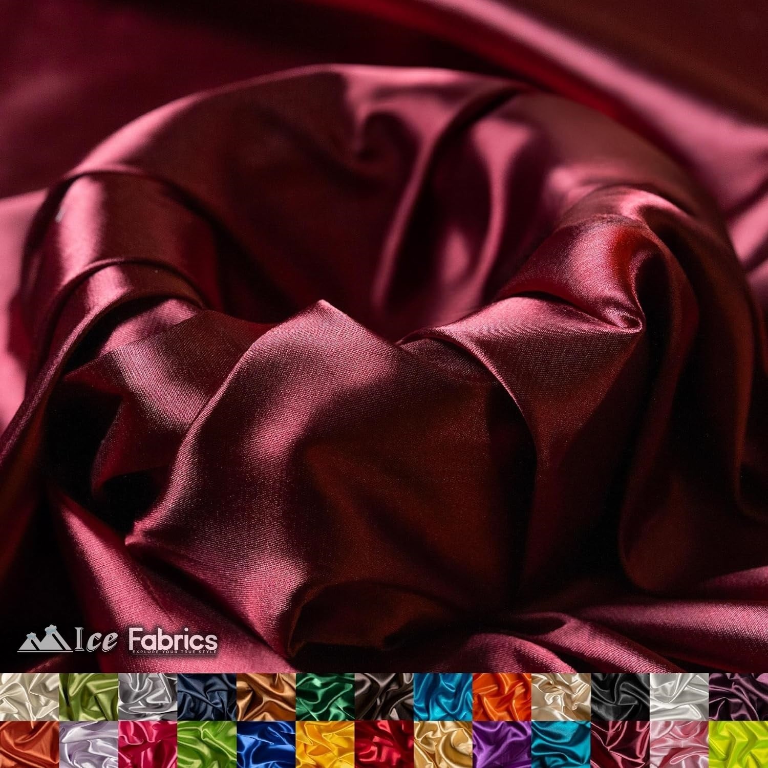 New Shiny Burgundy Charmeuse Stretch Satin FabricICE FABRICSICE FABRICSBy The Yard (60" Wide)New Shiny Burgundy Charmeuse Stretch Satin Fabric