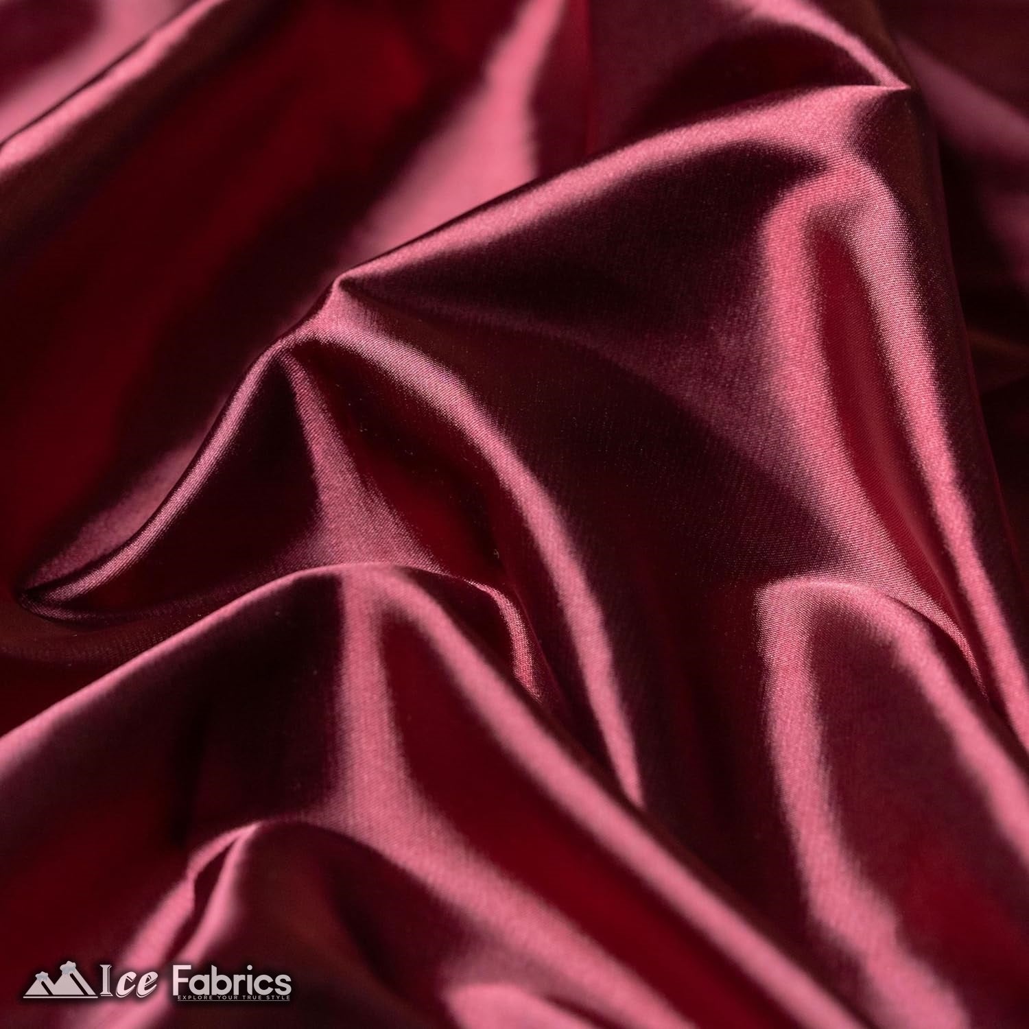 New Shiny Burgundy Charmeuse Stretch Satin FabricICE FABRICSICE FABRICSBy The Yard (60" Wide)New Shiny Burgundy Charmeuse Stretch Satin Fabric