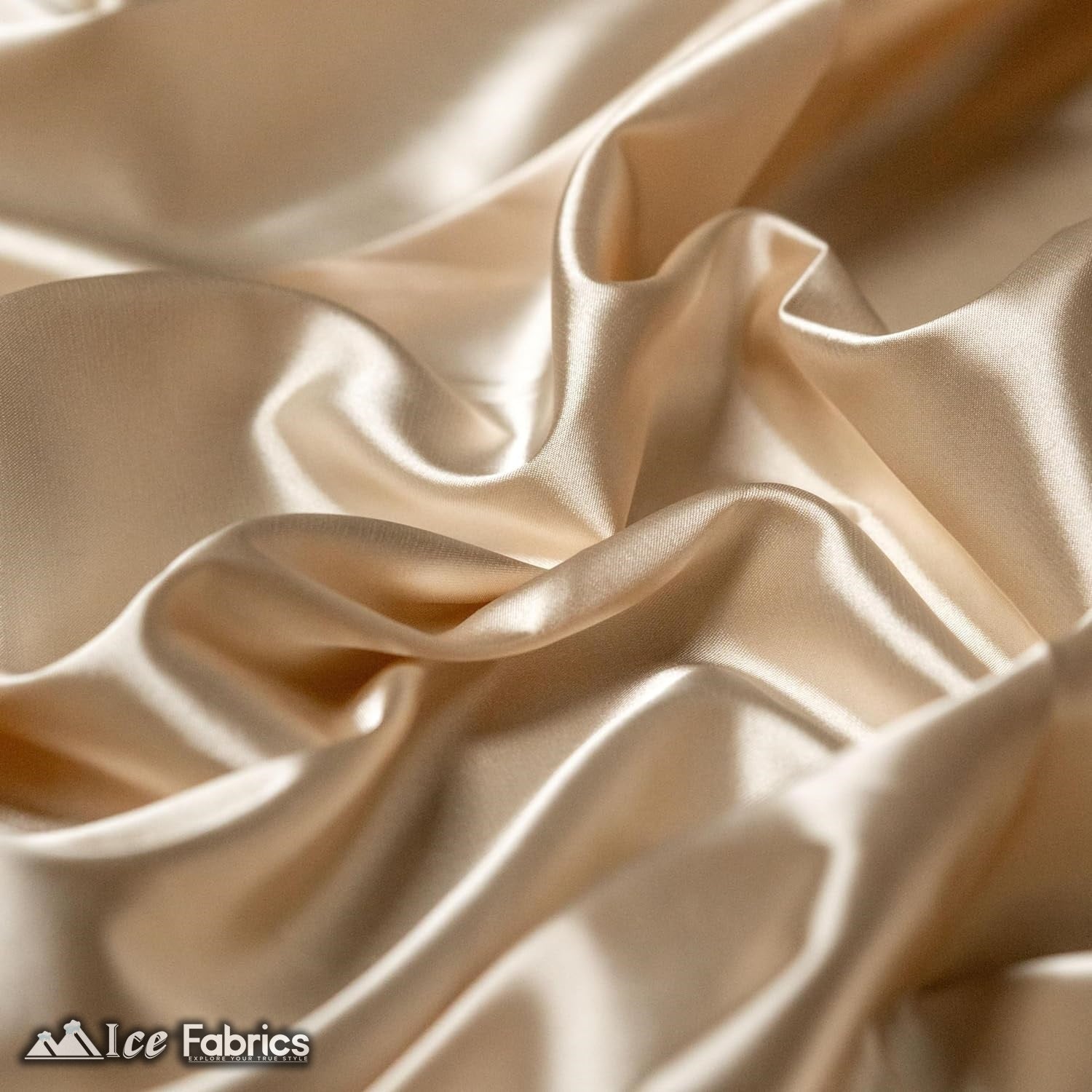 New Shiny Champagne Charmeuse Stretch Satin FabricICE FABRICSICE FABRICSBy The Yard (60" Wide)New Shiny Champagne Charmeuse Stretch Satin Fabric