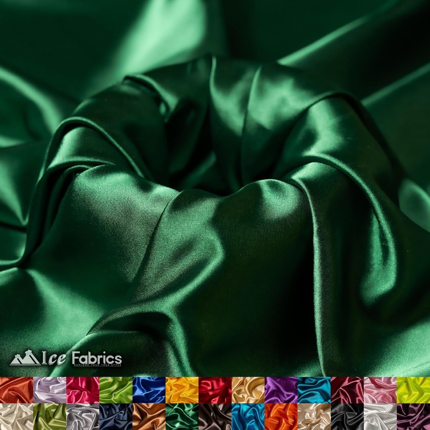 New Shiny Hunter Green Charmeuse Stretch Satin FabricICE FABRICSICE FABRICSBy The Yard (60" Wide)New Shiny Hunter Green Charmeuse Stretch Satin Fabric