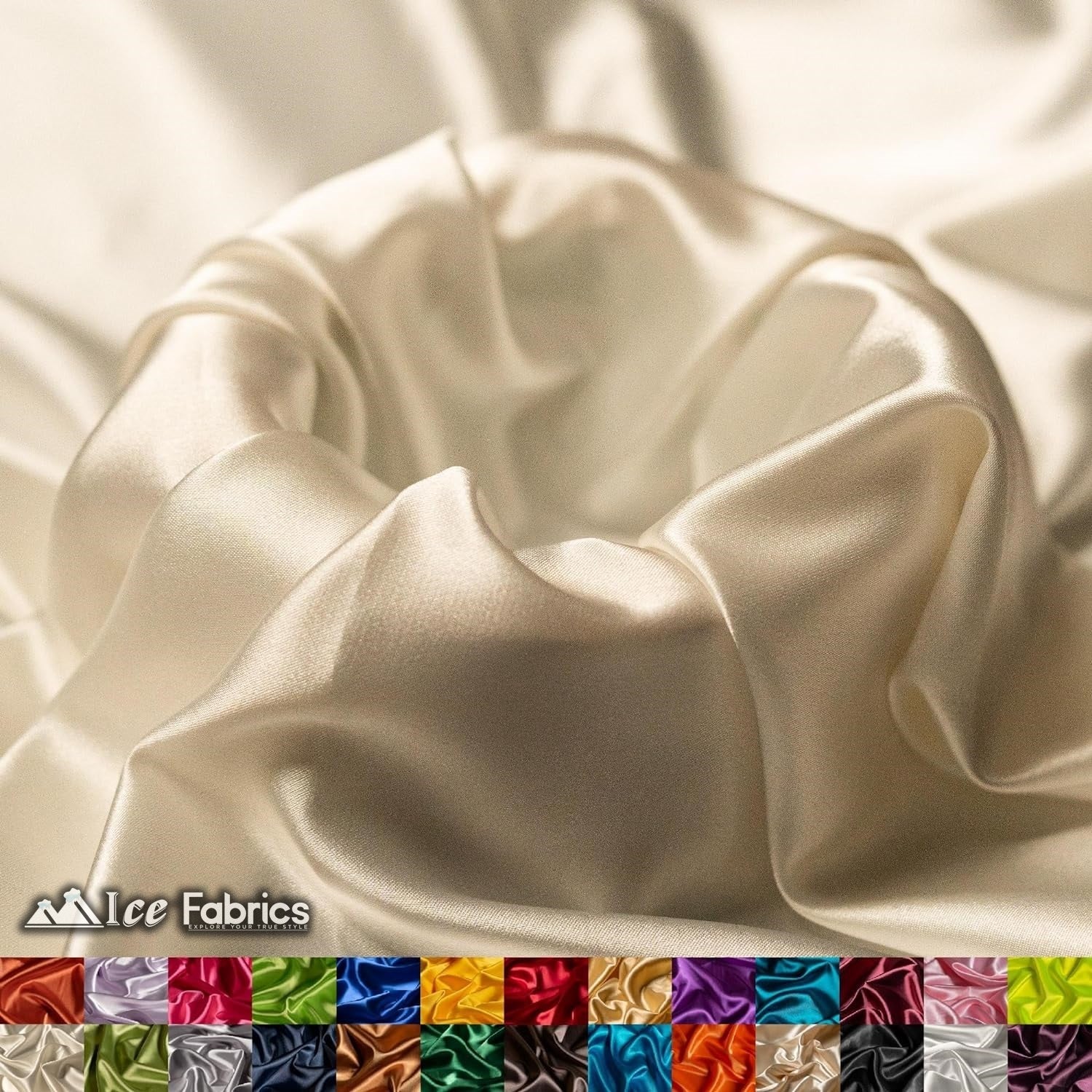 New Shiny Ivory Charmeuse Stretch Satin FabricICE FABRICSICE FABRICSBy The Yard (60" Wide)New Shiny Ivory Charmeuse Stretch Satin Fabric