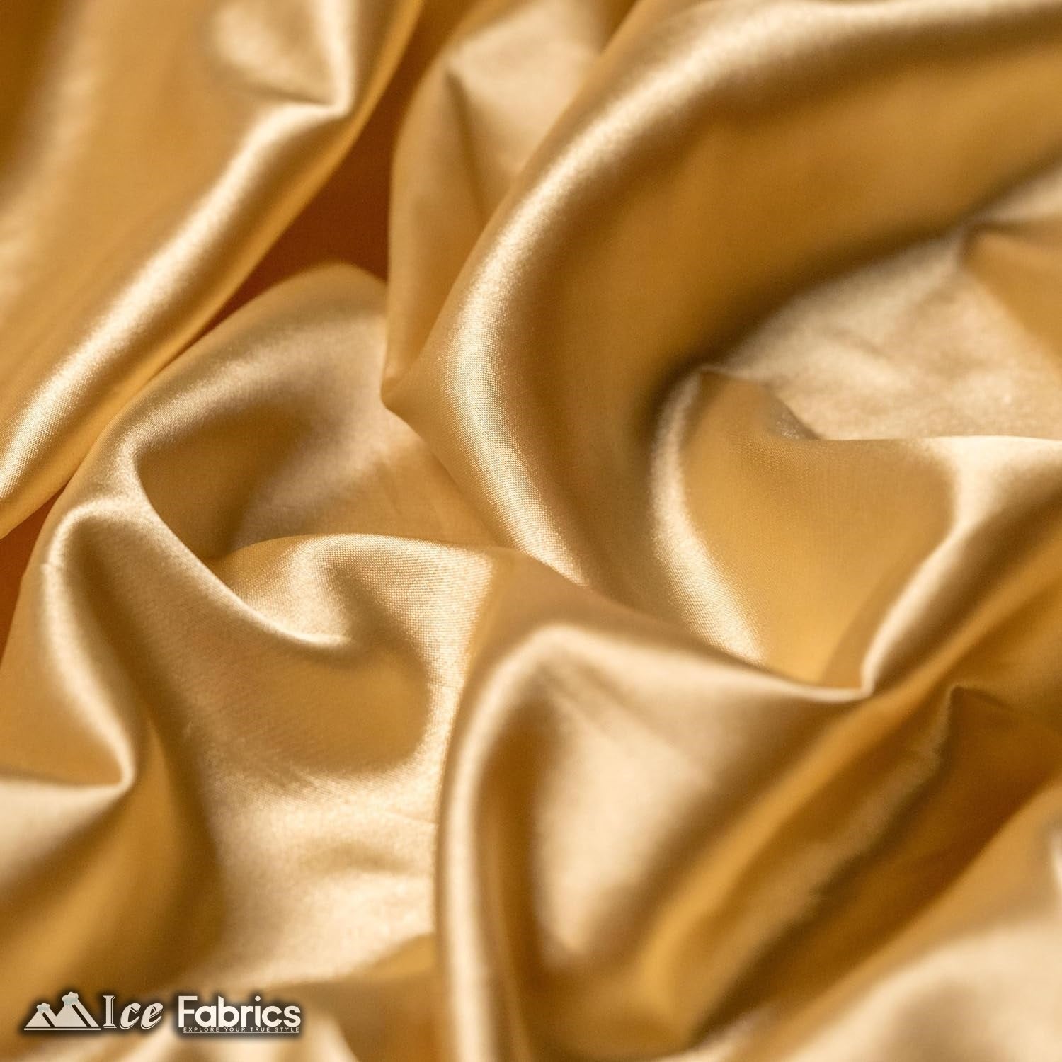 New Shiny Light Gold Charmeuse Stretch Satin FabricICE FABRICSICE FABRICSBy The Yard (60" Wide)New Shiny Light Gold Charmeuse Stretch Satin Fabric