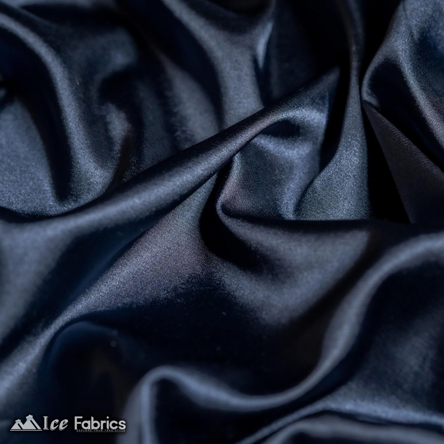 New Shiny Navy Charmeuse Stretch Satin FabricICE FABRICSICE FABRICSBy The Yard (60" Wide)New Shiny Navy Charmeuse Stretch Satin Fabric