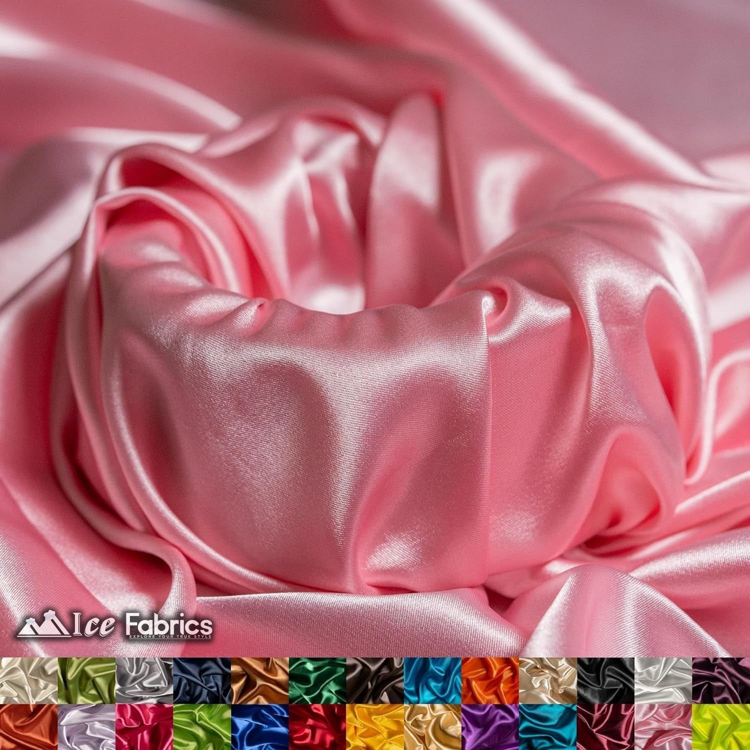 New Shiny Pink Charmeuse Stretch Satin FabricICE FABRICSICE FABRICSBy The Yard (60" Wide)New Shiny Pink Charmeuse Stretch Satin Fabric