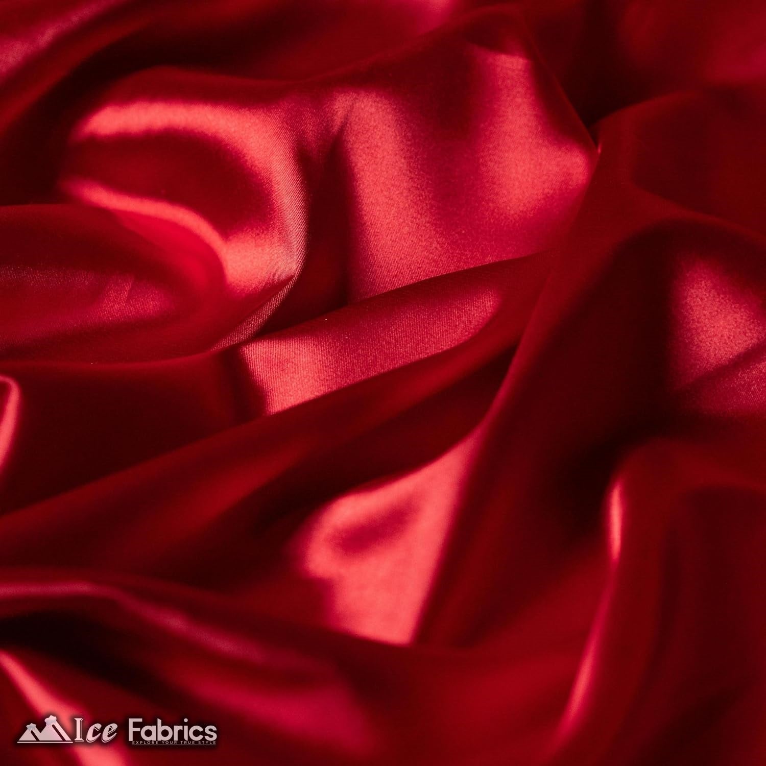 New Shiny Red Charmeuse Stretch Satin FabricICE FABRICSICE FABRICSBy The Yard (60" Wide)New Shiny Red Charmeuse Stretch Satin Fabric