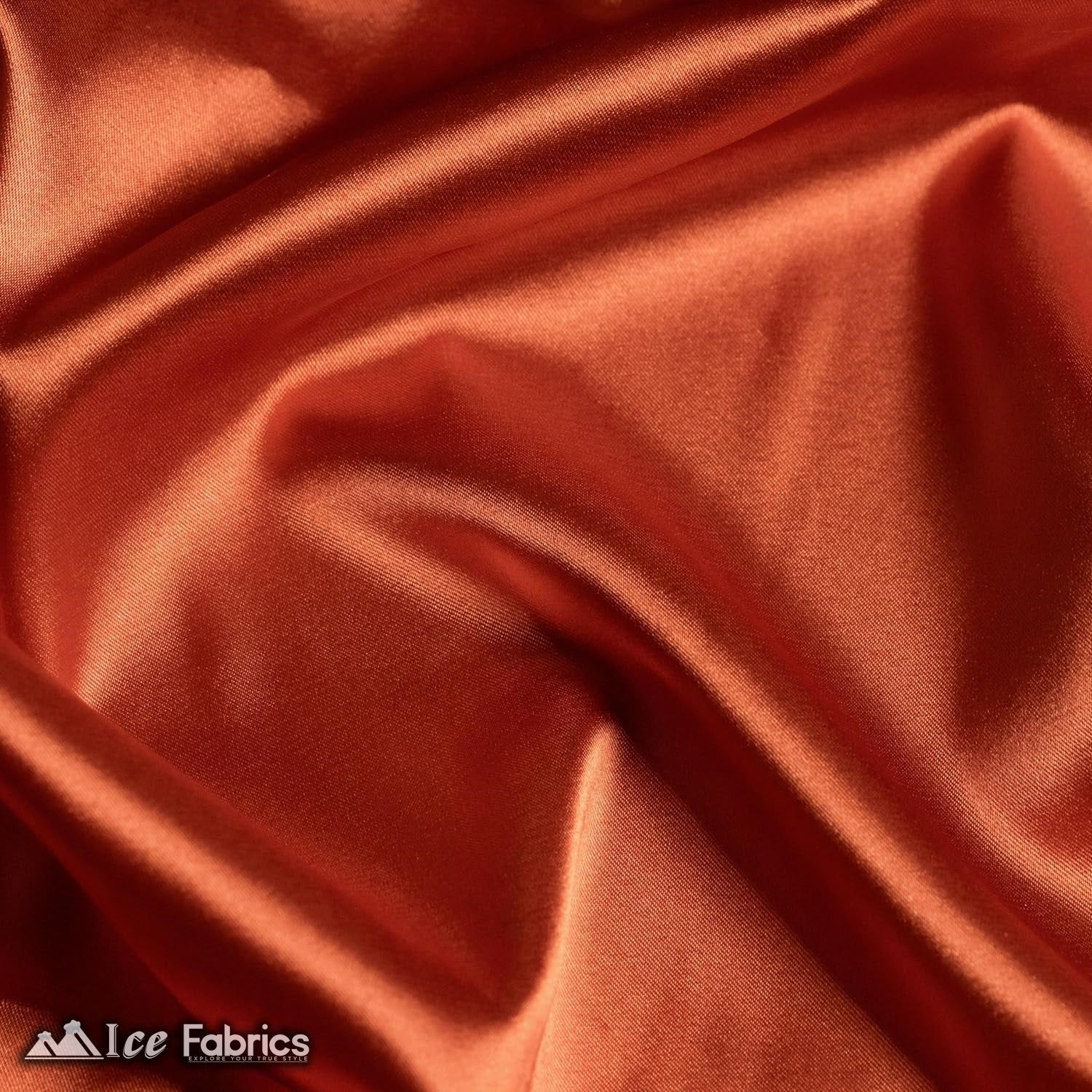 New Shiny Rust Charmeuse Stretch Satin FabricICE FABRICSICE FABRICSBy The Yard (60" Wide)New Shiny Rust Charmeuse Stretch Satin Fabric