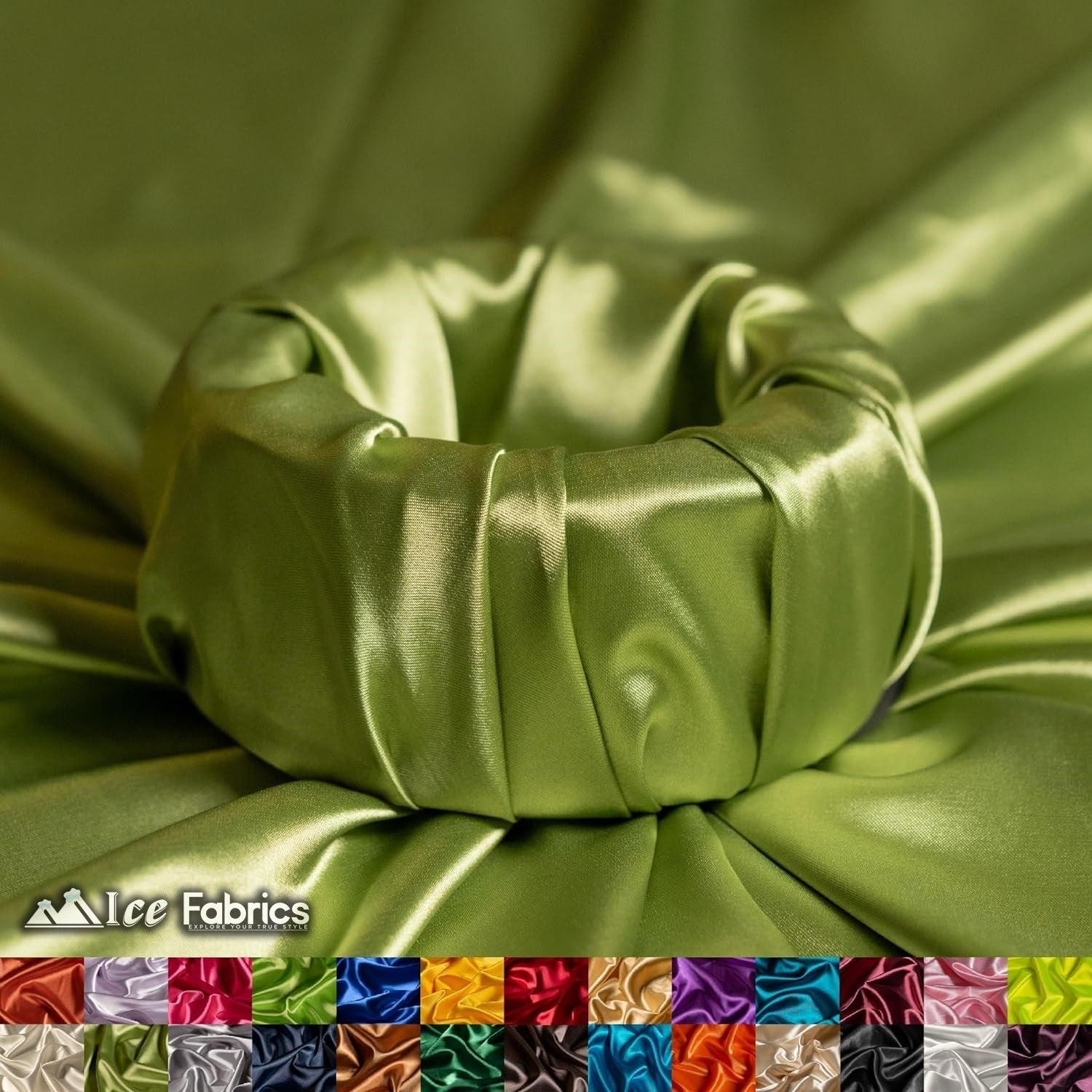 New Shiny Sage Green Charmeuse Stretch Satin FabricICE FABRICSICE FABRICSBy The Yard (60" Wide)New Shiny Sage Green Charmeuse Stretch Satin Fabric