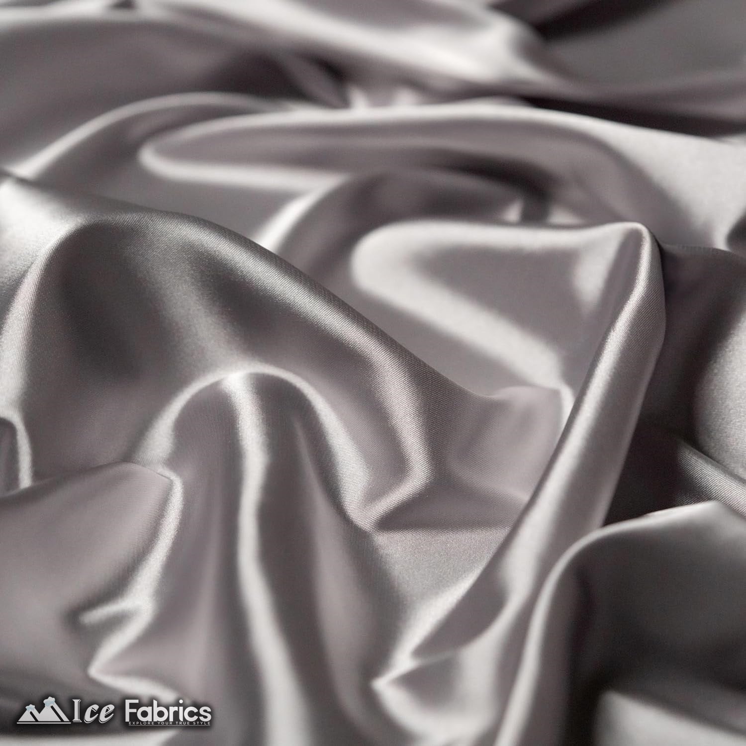New Shiny Silver Charmeuse Stretch Satin FabricICE FABRICSICE FABRICSBy The Yard (60" Wide)New Shiny Silver Charmeuse Stretch Satin Fabric