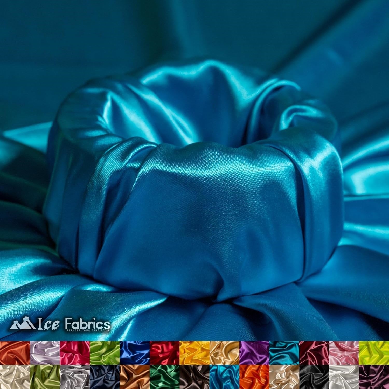 New Shiny Turquoise Charmeuse Stretch Satin FabricICE FABRICSICE FABRICSBy The Yard (60" Wide)New Shiny Turquoise Charmeuse Stretch Satin Fabric