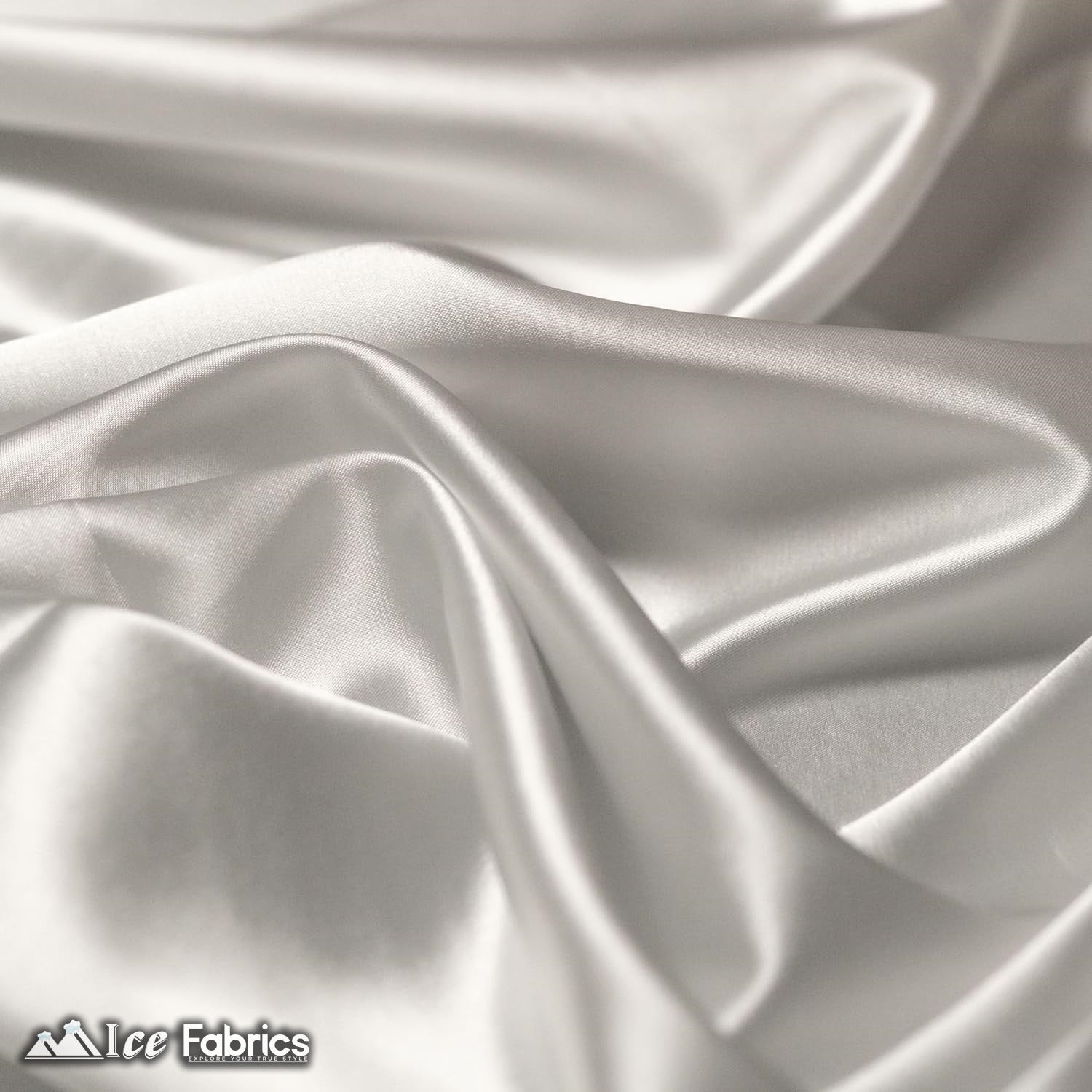 New Shiny White Charmeuse Stretch Satin FabricICE FABRICSICE FABRICSBy The Yard (60" Wide)New Shiny White Charmeuse Stretch Satin Fabric