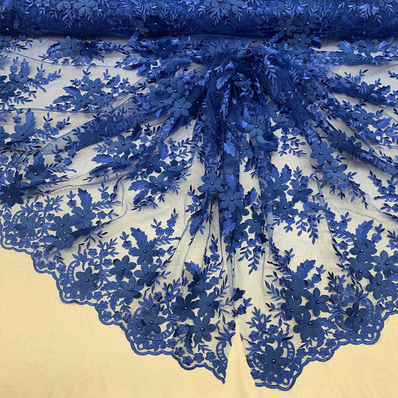 3D Flowers Embroidered Bridal Beaded Mesh Lace Wedding FabricICEFABRICICE FABRICSRoyal Blue3D Flowers Embroidered Bridal Beaded Mesh Lace Wedding Fabric ICEFABRIC |Royal Blue