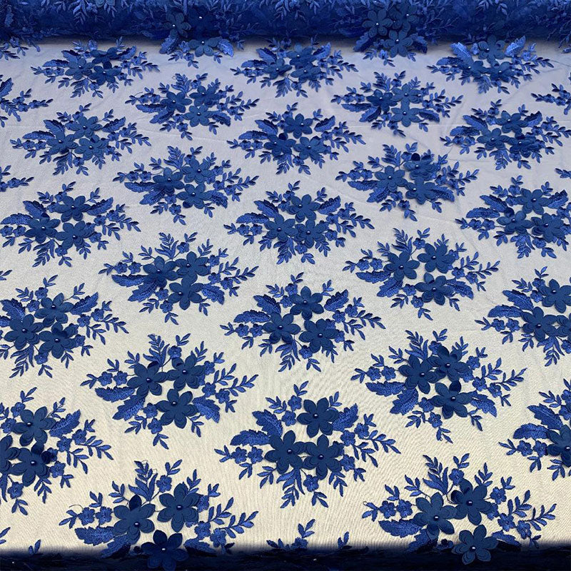 3D Flowers Embroidered Bridal Beaded Mesh Lace Wedding FabricICEFABRICICE FABRICSRoyal Blue3D Flowers Embroidered Bridal Beaded Mesh Lace Wedding Fabric ICEFABRIC |Royal Blue