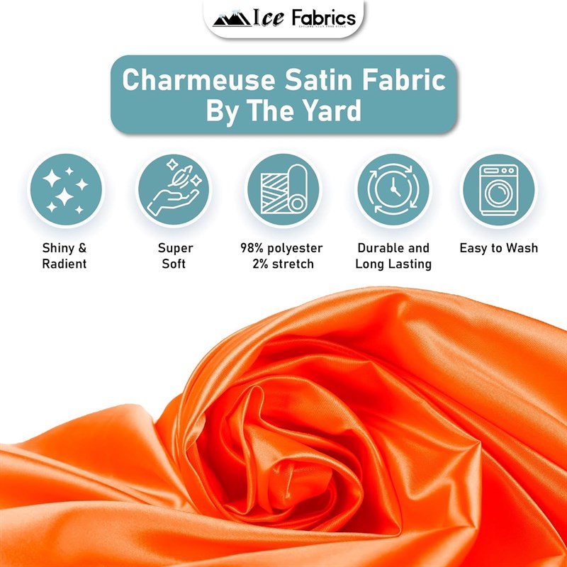 Silky Charmeuse Stretch Satin Fabric Fashion Fabric Neon Orange