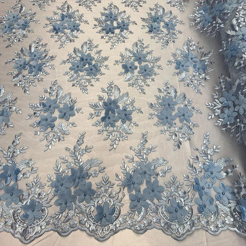 3D Flowers Embroidered Bridal Beaded Mesh Lace Wedding FabricICEFABRICICE FABRICSSky Blue3D Flowers Embroidered Bridal Beaded Mesh Lace Wedding Fabric ICEFABRIC |Sky Blue