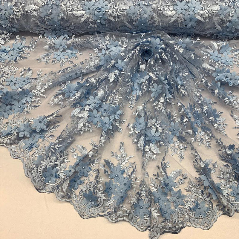 3D Flowers Embroidered Bridal Beaded Mesh Lace Wedding FabricICEFABRICICE FABRICSSky Blue3D Flowers Embroidered Bridal Beaded Mesh Lace Wedding Fabric ICEFABRIC |Sky Blue