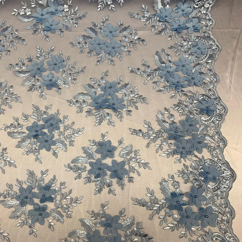 3D Flowers Embroidered Bridal Beaded Mesh Lace Wedding FabricICEFABRICICE FABRICSSky Blue3D Flowers Embroidered Bridal Beaded Mesh Lace Wedding Fabric ICEFABRIC |Sky Blue