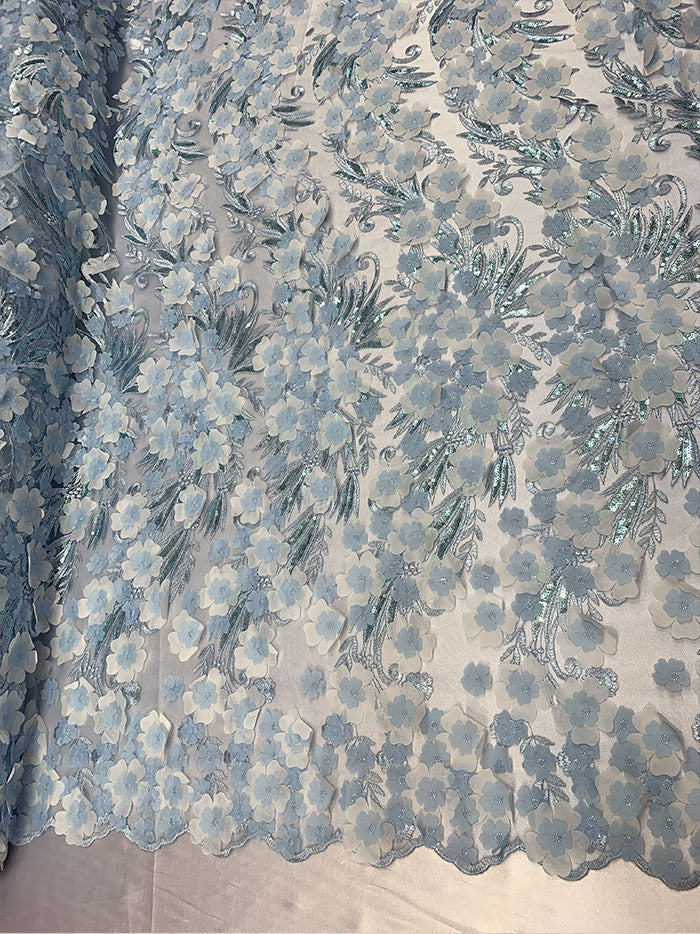 3D Floral Flowers Veil Bridal Gowns Embroidery Mesh Lace Fabric By The YardICEFABRICICE FABRICSSky Blue3D Floral Flowers Veil Bridal Gowns Embroidery Mesh Lace Fabric By The Yard ICEFABRIC |Sky Blue