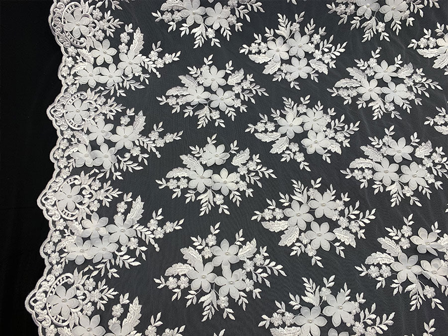 3D Flowers Embroidered Bridal Beaded Mesh Lace Wedding FabricICEFABRICICE FABRICSWhite3D Flowers Embroidered Bridal Beaded Mesh Lace Wedding Fabric ICEFABRIC |White