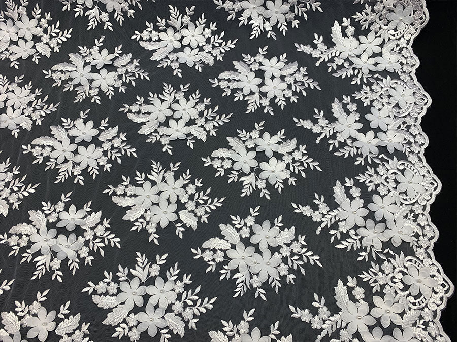 3D Flowers Embroidered Bridal Beaded Mesh Lace Wedding FabricICEFABRICICE FABRICSWhite3D Flowers Embroidered Bridal Beaded Mesh Lace Wedding Fabric ICEFABRIC |White