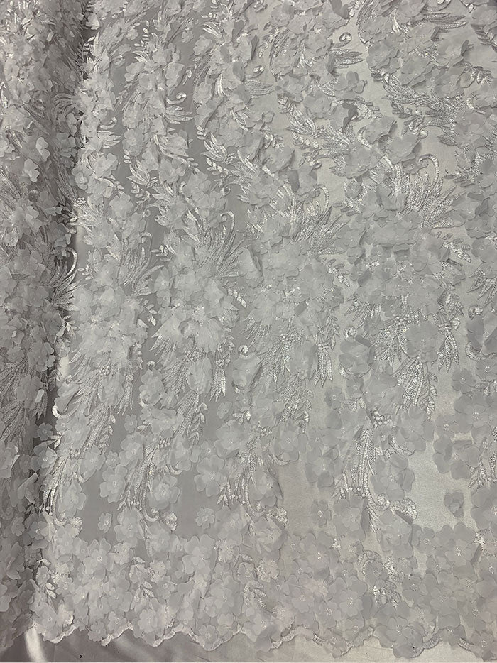 3D Floral Flowers Veil Bridal Gowns Embroidery Mesh Lace Fabric By The YardICEFABRICICE FABRICSWhite3D Floral Flowers Veil Bridal Gowns Embroidery Mesh Lace Fabric By The Yard ICEFABRIC |White