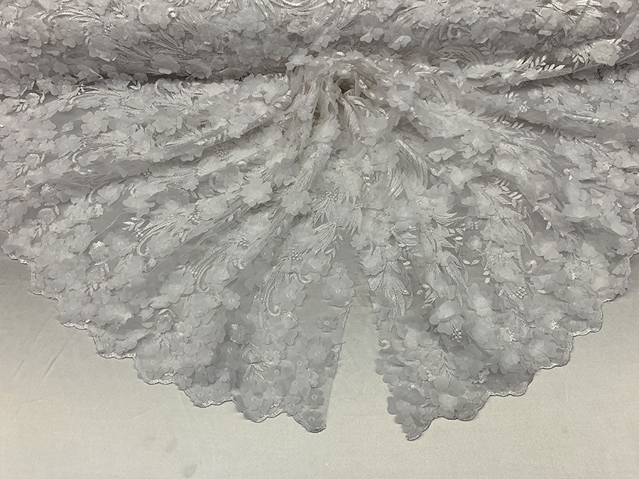 3D Floral Flowers Veil Bridal Gowns Embroidery Mesh Lace Fabric By The YardICEFABRICICE FABRICSWhite3D Floral Flowers Veil Bridal Gowns Embroidery Mesh Lace Fabric By The Yard ICEFABRIC |White