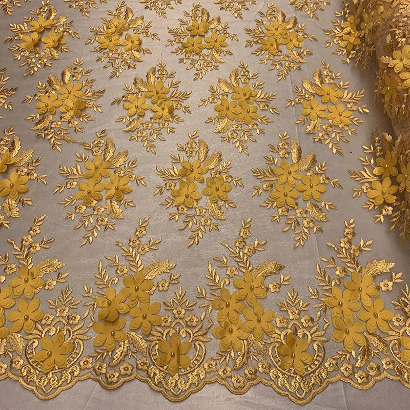 3D Flowers Embroidered Bridal Beaded Mesh Lace Wedding FabricICEFABRICICE FABRICSYellow3D Flowers Embroidered Bridal Beaded Mesh Lace Wedding Fabric ICEFABRIC |Yellow