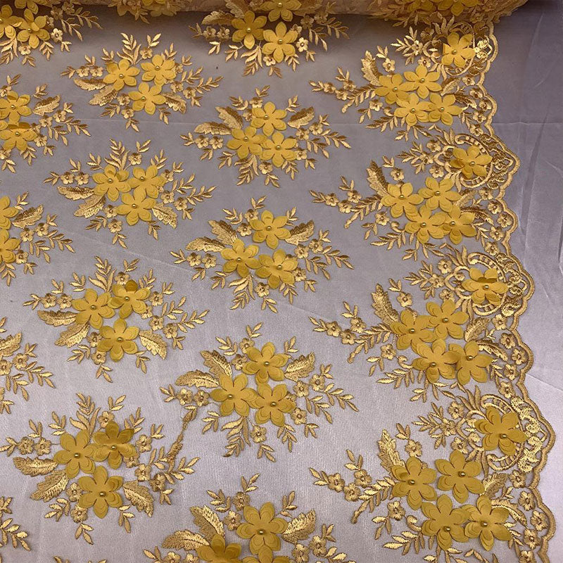 3D Flowers Embroidered Bridal Beaded Mesh Lace Wedding FabricICEFABRICICE FABRICSYellow3D Flowers Embroidered Bridal Beaded Mesh Lace Wedding Fabric ICEFABRIC |Yellow