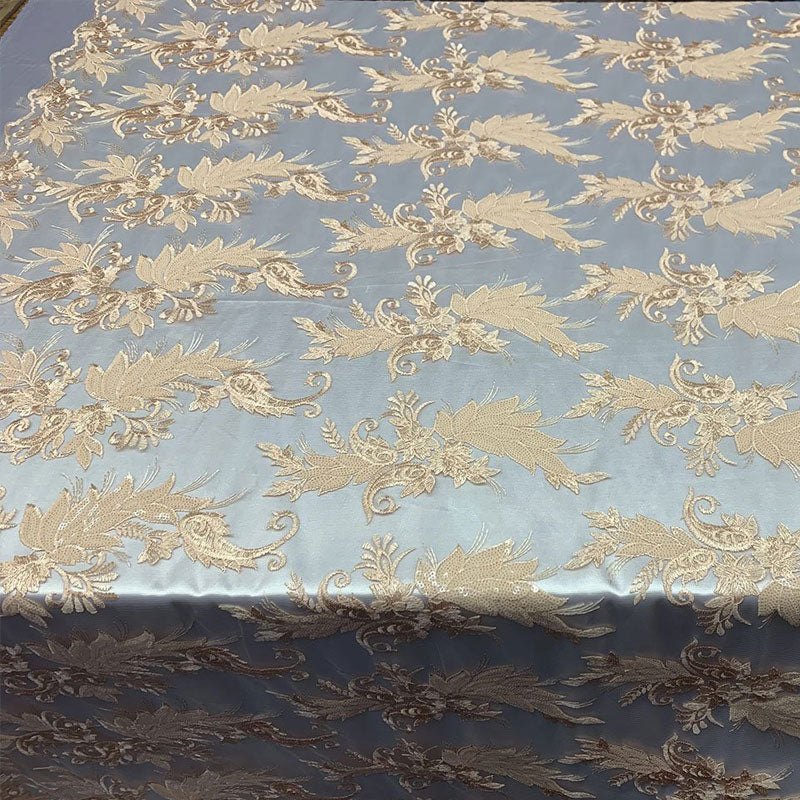 Handmade Floral Mesh Lace Embroidered Fabric By The YardICEFABRICICE FABRICSGrayHandmade Floral Mesh Lace Embroidered Fabric By The Yard ICEFABRIC Peach