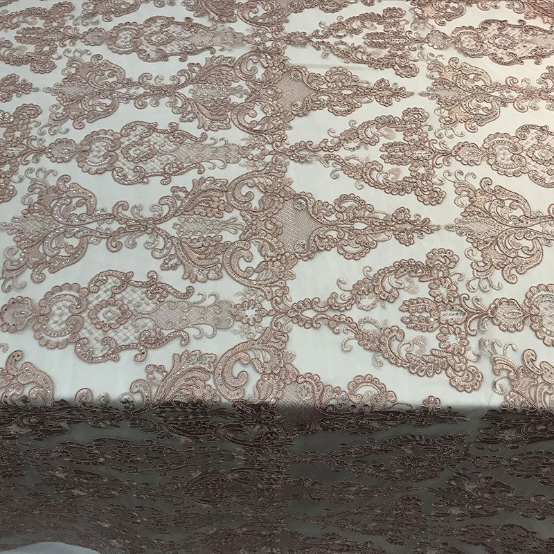 Embroidered Wedding Prom Design Mesh Lace Sequins Dress By The YardICE FABRICSICE FABRICSDusty RoseEmbroidered Wedding Prom Design Mesh Lace Sequins Dress By The Yard ICE FABRICS Dusty Rose