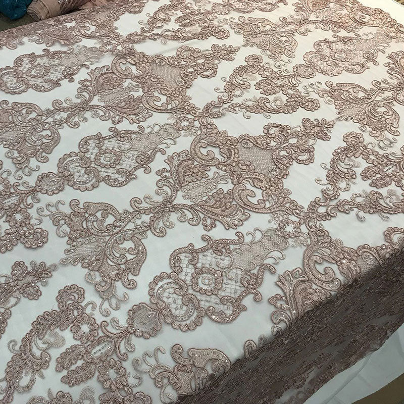 Embroidered Wedding Prom Design Mesh Lace Sequins Dress By The YardICE FABRICSICE FABRICSDusty RoseEmbroidered Wedding Prom Design Mesh Lace Sequins Dress By The Yard ICE FABRICS Dusty Rose