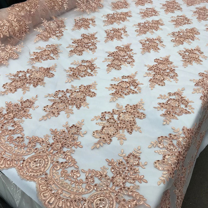 Modern Flower Design Metallic Embroidered Cord Prom With Sequins Mesh Lace FabricICE FABRICSICE FABRICSBlushModern Flower Design Metallic Embroidered Cord Prom With Sequins Mesh Lace Fabric ICE FABRICS
