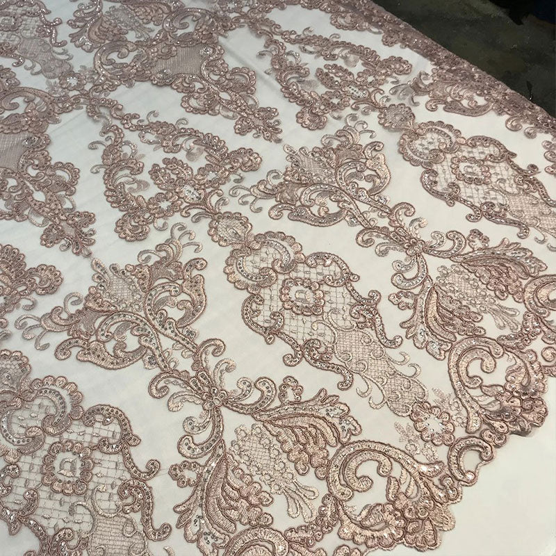 Embroidered Wedding Prom Design Mesh Lace Sequins Dress By The YardICE FABRICSICE FABRICSDusty RoseEmbroidered Wedding Prom Design Mesh Lace Sequins Dress By The Yard ICE FABRICS Dusty Rose