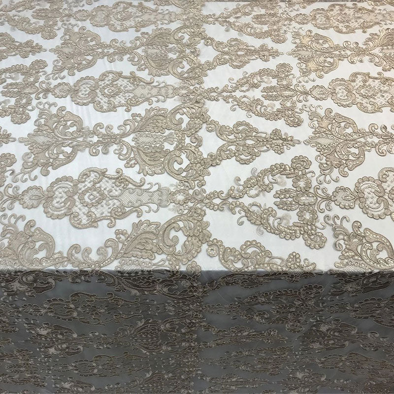 Embroidered Wedding Prom Design Mesh Lace Sequins Dress By The YardICE FABRICSICE FABRICSChampagneEmbroidered Wedding Prom Design Mesh Lace Sequins Dress By The Yard ICE FABRICS Champagne