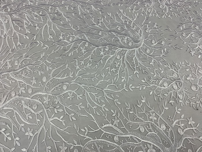 Tree Design Floral Embroidered Mesh Lace Fabric Sold By The YardICEFABRICICE FABRICSWhiteTree Design Floral Embroidered Mesh Lace Fabric Sold By The Yard ICEFABRIC