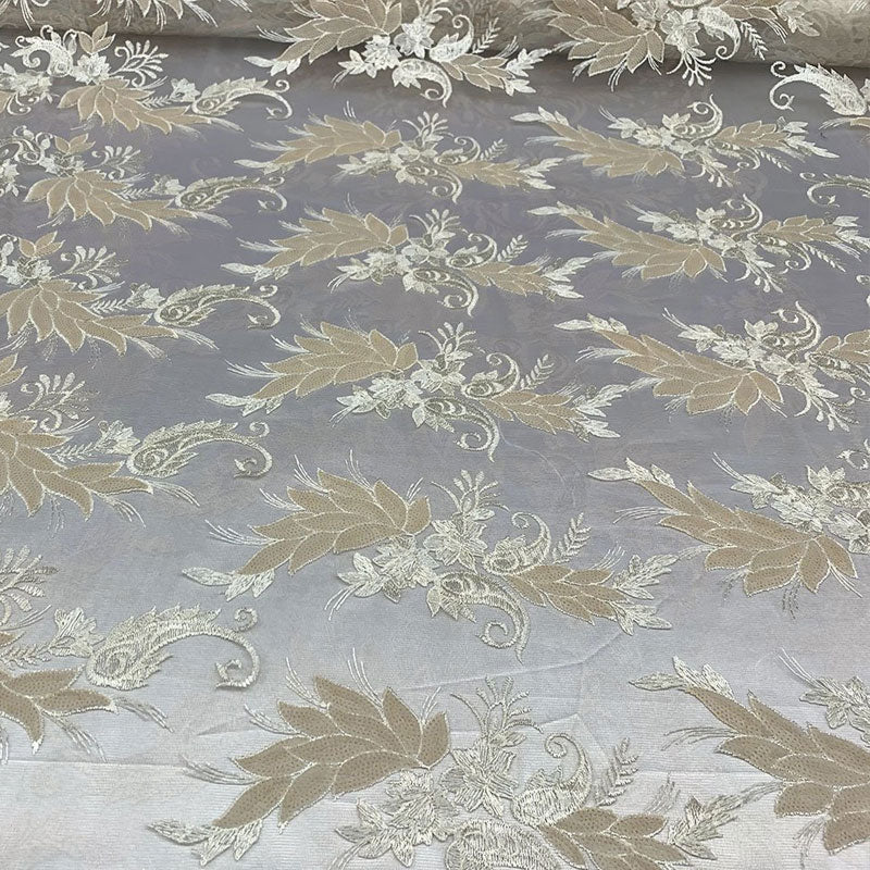 Handmade Floral Mesh Lace Embroidered Fabric By The YardICEFABRICICE FABRICSCream/IvoryHandmade Floral Mesh Lace Embroidered Fabric By The Yard ICEFABRIC Cream/Ivory