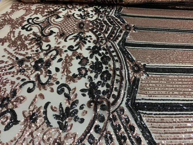 Elegant New Casino Design Embroidered 4 Way Nude Mesh Spandex Stretchy Sequin FabricICEFABRICICE FABRICSGray&BlackElegant New Casino Design Embroidered 4 Way Nude Mesh Spandex Stretchy Sequin Fabric ICEFABRIC Rose Gold