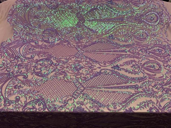 BY THE YARD/ Geometric Design Mesh Lace Fabric Sequins 4 Way Stretch On A White Mesh/Handmade Lace Embroider Prom/Gowns/Wedding DressICE FABRICSICE FABRICSPurple &GreenBY THE YARD/ Geometric Design Mesh Lace Fabric Sequins 4 Way Stretch On A White Mesh/Handmade Lace Embroider Prom/Gowns/Wedding Dress ICE FABRICS Purple &Green